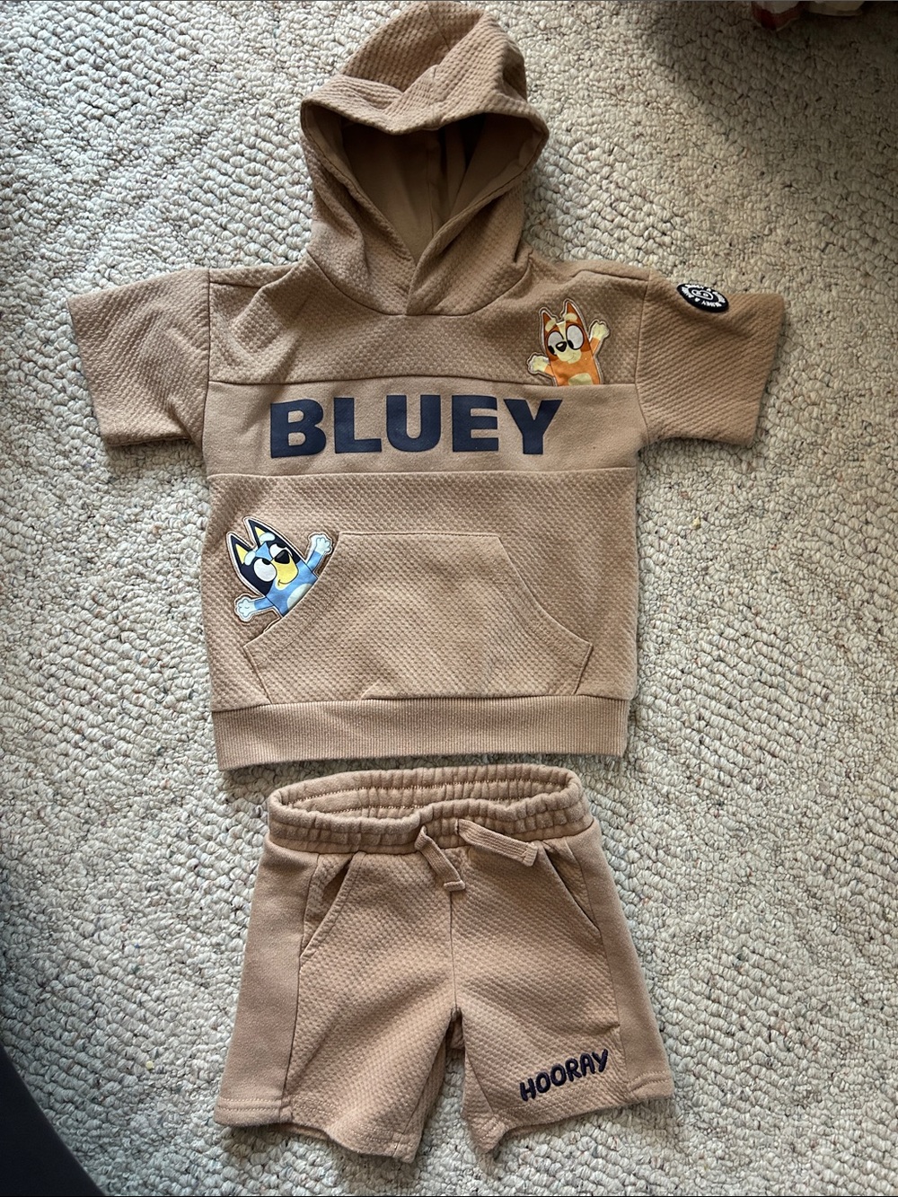 Bluey Two-Piece Hoodie & Shorts Set - Tan with Navy Lettering